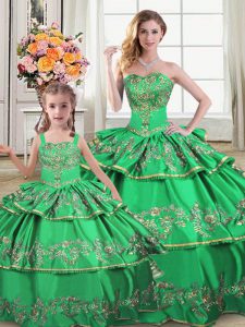 Clearance Sweetheart Sleeveless Lace Up Quince Ball Gowns Green