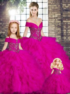  Tulle Sleeveless Floor Length 15 Quinceanera Dress and Beading and Ruffles