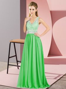 Sumptuous Sleeveless Chiffon Floor Length Backless Dress for Prom in with Beading and Lace and Appliques