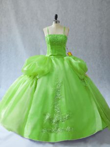  Organza Lace Up Straps Sleeveless Floor Length 15th Birthday Dress Appliques