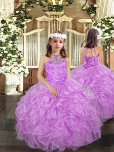  Ball Gowns Kids Pageant Dress Lilac Halter Top Organza Sleeveless Floor Length Lace Up