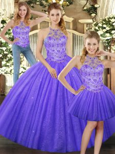  Lavender Halter Top Lace Up Beading Vestidos de Quinceanera Sleeveless