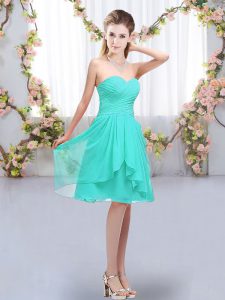  Turquoise Sweetheart Lace Up Ruffles and Ruching Dama Dress for Quinceanera Sleeveless
