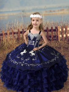  Sleeveless Lace Up Floor Length Embroidery and Ruffled Layers Girls Pageant Dresses