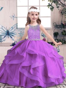 Wonderful Purple Sleeveless Tulle Lace Up Little Girls Pageant Dress for Party and Sweet 16 and Wedding Party