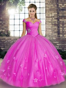 Ideal Tulle Sleeveless Floor Length Quince Ball Gowns and Beading and Appliques