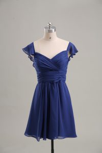 Modest Blue Sweetheart Neckline Ruching Prom Evening Gown Sleeveless Lace Up