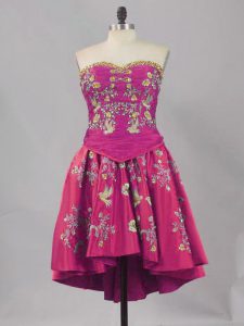Eye-catching Fuchsia Sleeveless Embroidery Mini Length Prom Party Dress