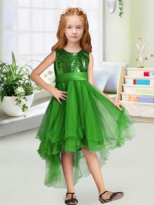 Captivating High Low Green Toddler Flower Girl Dress Scoop Sleeveless Zipper