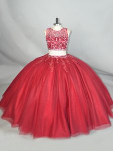  Tulle Sleeveless Floor Length Quinceanera Dress and Beading and Appliques