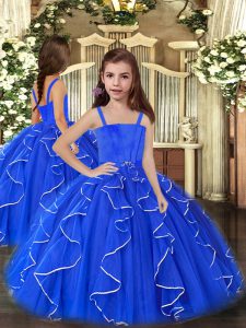  Royal Blue Ball Gowns Ruffles Child Pageant Dress Lace Up Tulle Sleeveless Floor Length