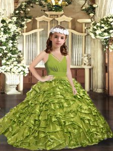  Olive Green Neckline Ruffles Little Girls Pageant Dress Wholesale Sleeveless Zipper