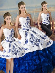 Delicate Embroidery and Ruffles Vestidos de Quinceanera Blue And White Lace Up Sleeveless Floor Length