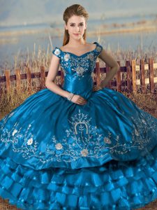 Wonderful Teal Quince Ball Gowns Sweet 16 and Quinceanera with Embroidery and Ruffles Off The Shoulder Sleeveless Lace Up