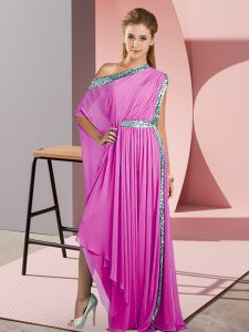 Charming Asymmetrical Lilac Prom Dress Chiffon Sleeveless Sequins