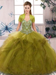  Floor Length Olive Green Sweet 16 Quinceanera Dress Off The Shoulder Sleeveless Lace Up