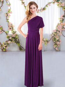  Ruching Damas Dress Purple Criss Cross Sleeveless Floor Length
