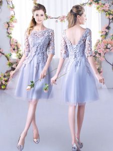  Half Sleeves Lace Up Mini Length Lace Dama Dress