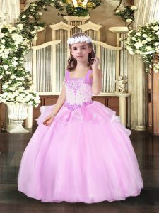  Floor Length Lilac Little Girls Pageant Gowns Sleeveless Beading
