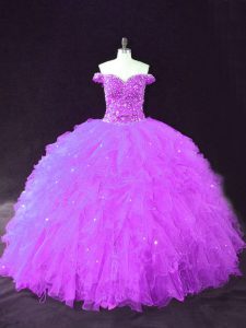 Spectacular Floor Length Ball Gowns Sleeveless Purple 15 Quinceanera Dress Lace Up