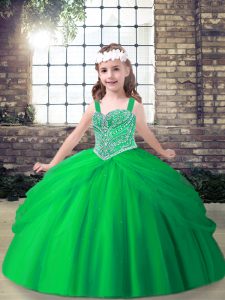 Customized Straps Sleeveless Tulle Little Girl Pageant Dress Beading and Pick Ups Lace Up