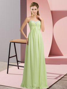  Floor Length Lace Up Prom Party Dress Yellow Green for Prom and Party and Military Ball with Beading