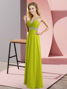 Modest Olive Green Criss Cross Straps Beading Prom Evening Gown Chiffon Sleeveless