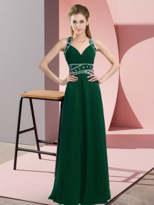 Sophisticated Dark Green Sleeveless Chiffon Backless Homecoming Dress for Prom and Party