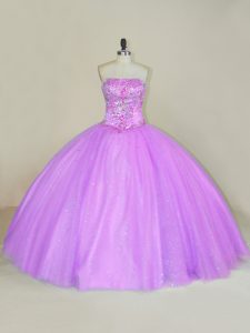  Strapless Sleeveless Tulle Vestidos de Quinceanera Sequins Lace Up