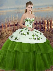 Nice Green Sweetheart Lace Up Embroidery and Bowknot Quinceanera Gown Sleeveless