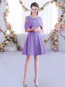 Eye-catching A-line Court Dresses for Sweet 16 Lavender Scoop Chiffon Half Sleeves Mini Length Zipper