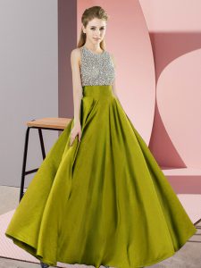 Best Selling Olive Green Sleeveless Elastic Woven Satin Backless Homecoming Dress for Prom and Party