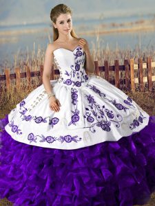 Hot Sale Sleeveless Lace Up Floor Length Embroidery and Ruffles Sweet 16 Quinceanera Dress