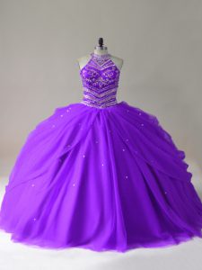  Purple Sleeveless Floor Length Beading Lace Up Vestidos de Quinceanera