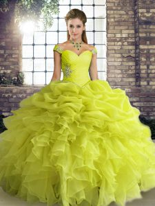 Stylish Organza Sleeveless Floor Length Quince Ball Gowns and Beading and Ruffles and Pick Ups