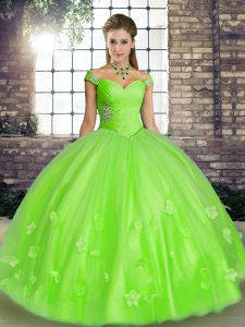 Fashion Ball Gowns Sweet 16 Quinceanera Dress Off The Shoulder Tulle Sleeveless Floor Length Lace Up