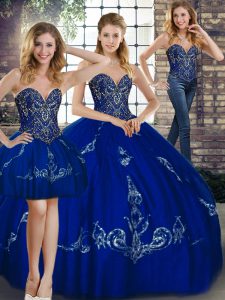 Adorable Floor Length Royal Blue Quinceanera Dress Sweetheart Sleeveless Lace Up