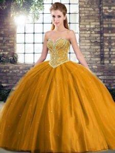 Best Selling Brown Ball Gowns Beading Quinceanera Dress Lace Up Tulle Sleeveless