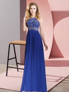 Fabulous Royal Blue Chiffon Backless Evening Dress Sleeveless Floor Length Beading