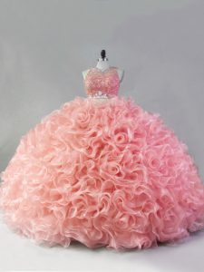 Floor Length Pink Sweet 16 Dresses Scoop Sleeveless Zipper