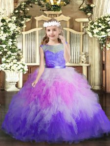  Multi-color Sleeveless Tulle Backless Little Girl Pageant Dress for Party and Wedding Party