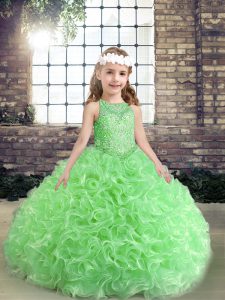 Gorgeous Scoop Sleeveless Fabric With Rolling Flowers Child Pageant Dress Beading Lace Up