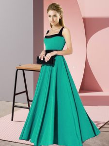  Floor Length Turquoise Quinceanera Court of Honor Dress Chiffon Sleeveless Belt