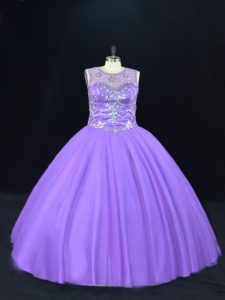 Sexy Scoop Sleeveless Tulle Quinceanera Dresses Beading Lace Up