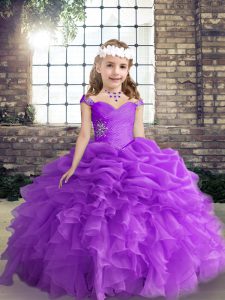  Organza Sleeveless Floor Length Little Girl Pageant Gowns and Beading and Ruffles and Pick Ups