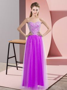  Lilac Lace Up Sweetheart Beading Prom Gown Tulle Sleeveless