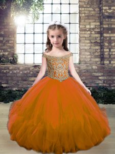 Excellent Off The Shoulder Sleeveless Tulle Little Girls Pageant Dress Wholesale Beading Lace Up