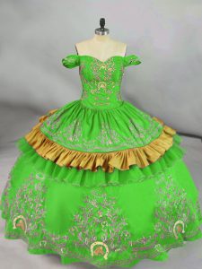  Green Sleeveless Embroidery Floor Length 15th Birthday Dress