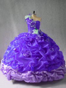  Purple Ball Gowns Pick Ups and Hand Made Flower 15 Quinceanera Dress Lace Up Organza Sleeveless Floor Length