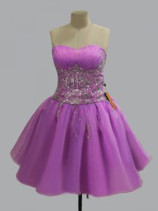  Beading Dress for Prom Lilac Lace Up Sleeveless Mini Length